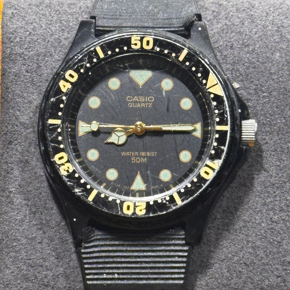 Casio LRW-45 Quartz Diver Watch Black Gold Bezel Vintage Sport NEW BATTERY